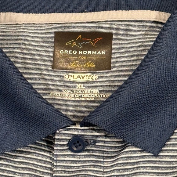 Greg Norman Collection Blue and Gray Polo Shirt with Subtle Stripes - Picture 5 of 6